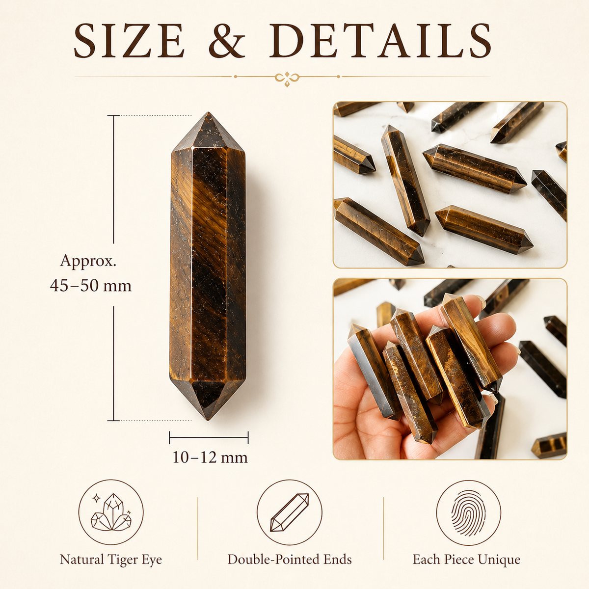 Tiger Eye Point Pencils (Spiritual Stability and Self-Confidence)