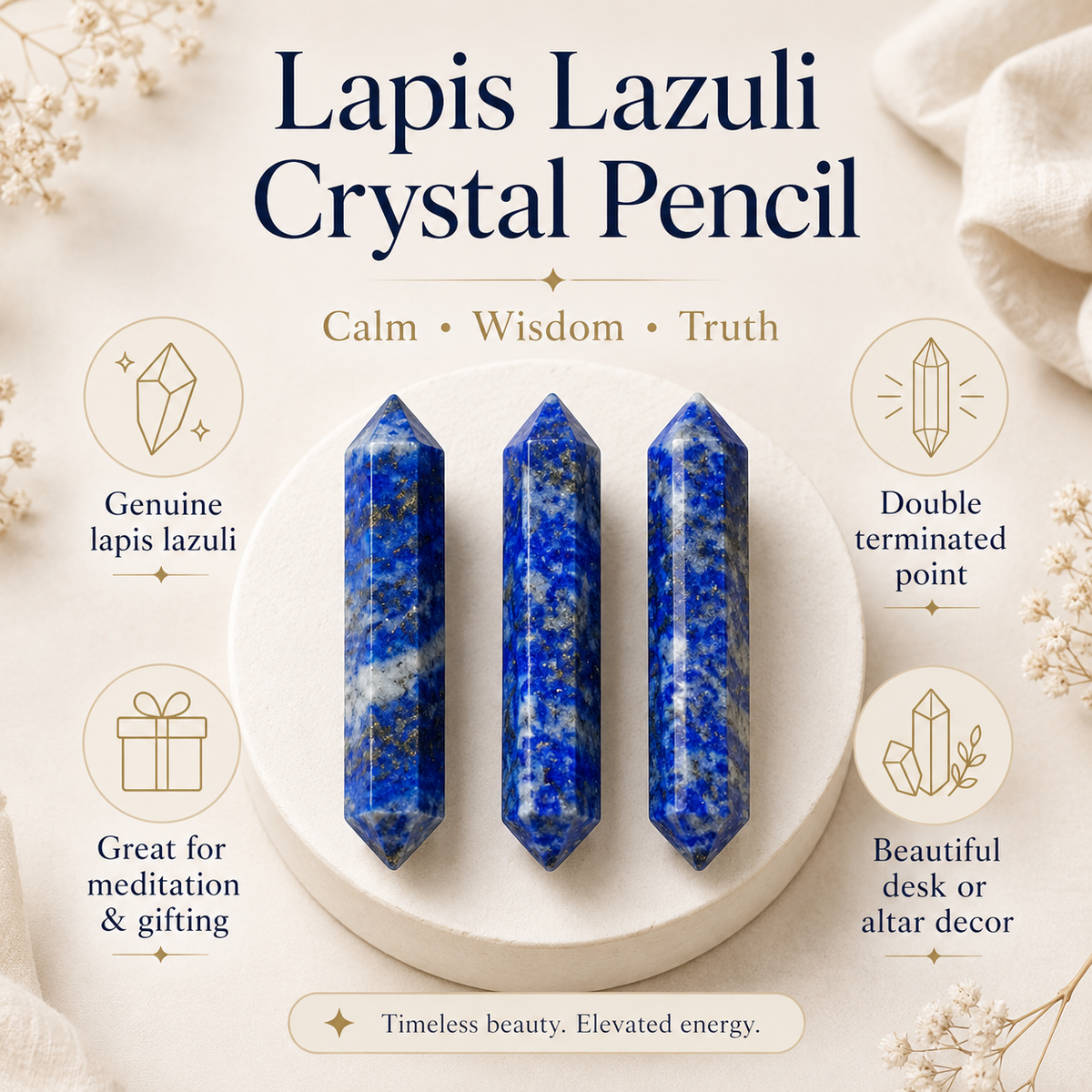 Lapis Lazuli Double Terminated Point Pencil, Lapis Lazuli Point