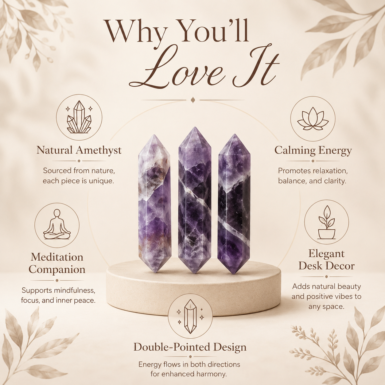 Amethyst Double Point Pencils (Alleviates sadness, grief and Intuition )  DestGlow