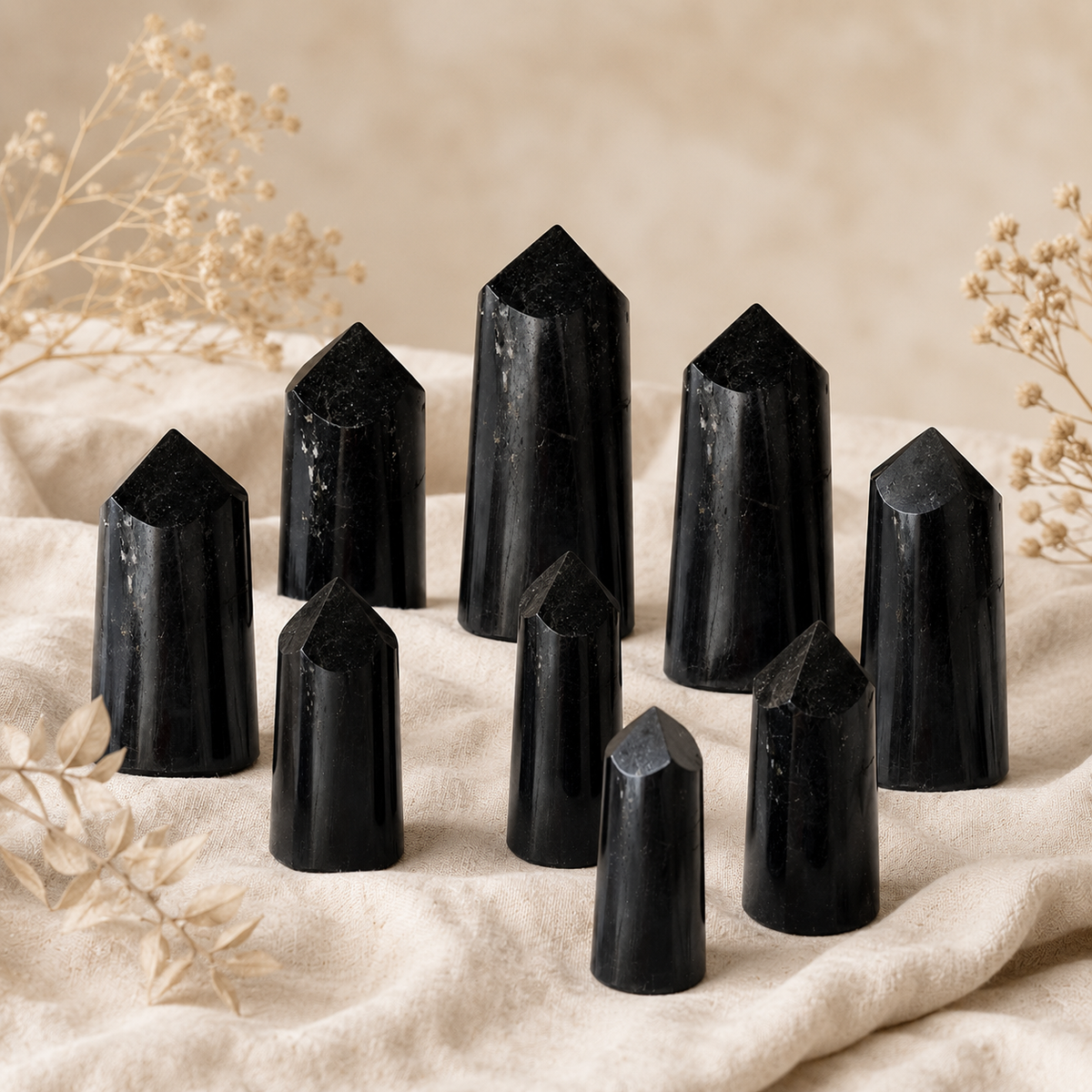 Polished Black Tourmaline Points (Cleansing and Resolution)  DestGlow