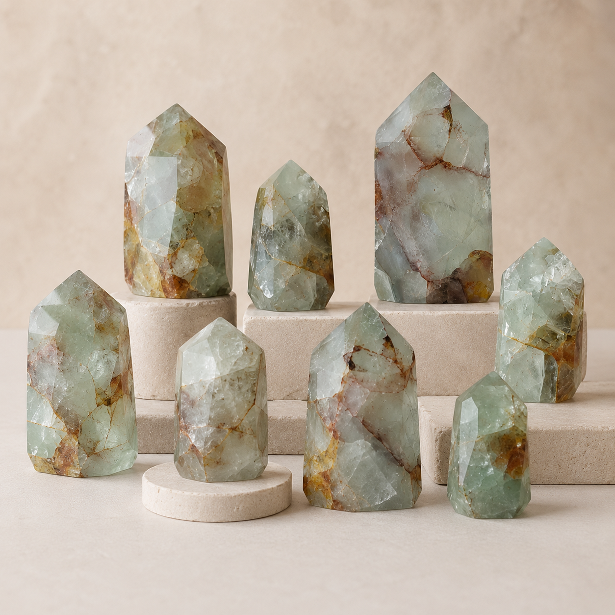 Polished Green Fluorite Points (Focus and Manifestation)  DestGlow
