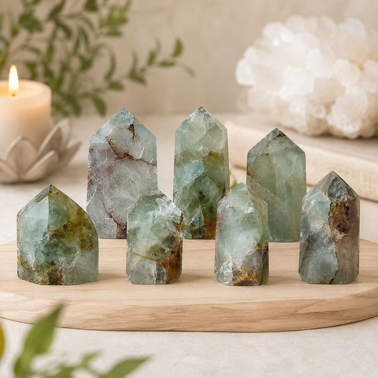 Polished Green Fluorite Points (Focus and Manifestation)  DestGlow