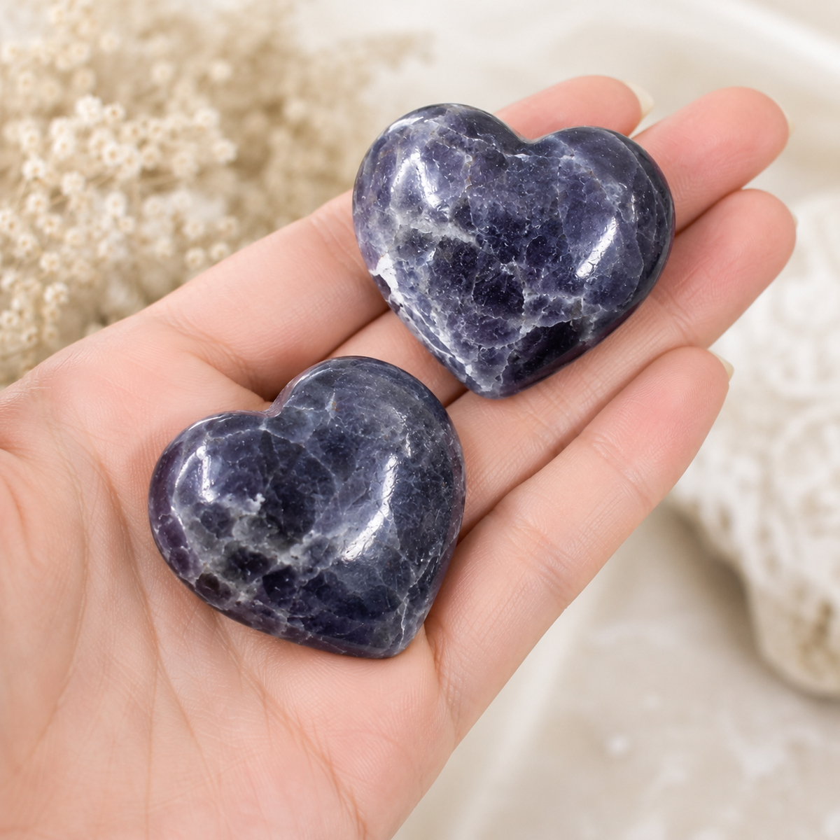 Polished Iolite Heart Crystal, 2 Inch Pocket Heart Large Puffy Crystal Heart  DestGlow