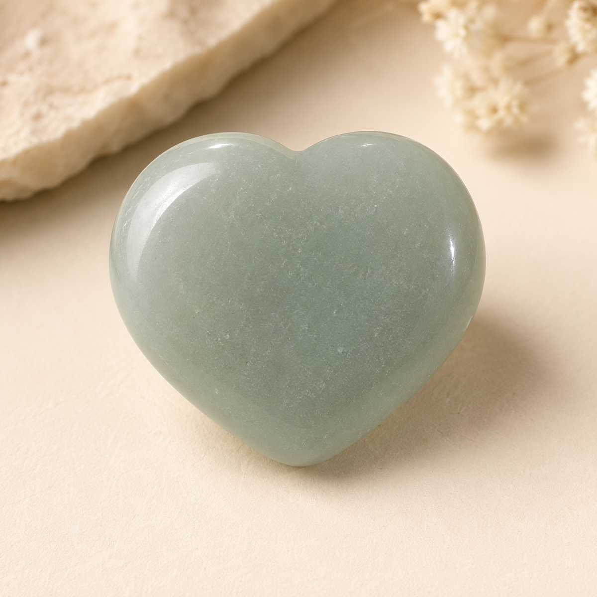Green Aventurine Heart Crystal, Puffy Mini 1 Inch Pocket Crystal Heart  DestGlow