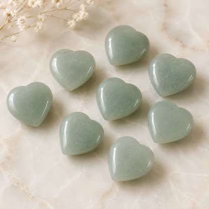 Green Aventurine Heart Crystal, Puffy Mini 1 Inch Pocket Crystal Heart  DestGlow