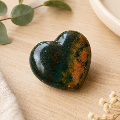 Bloodstone Heart Crystal, Puffy Mini 1 Inch Pocket Crystal Heart  DestGlow