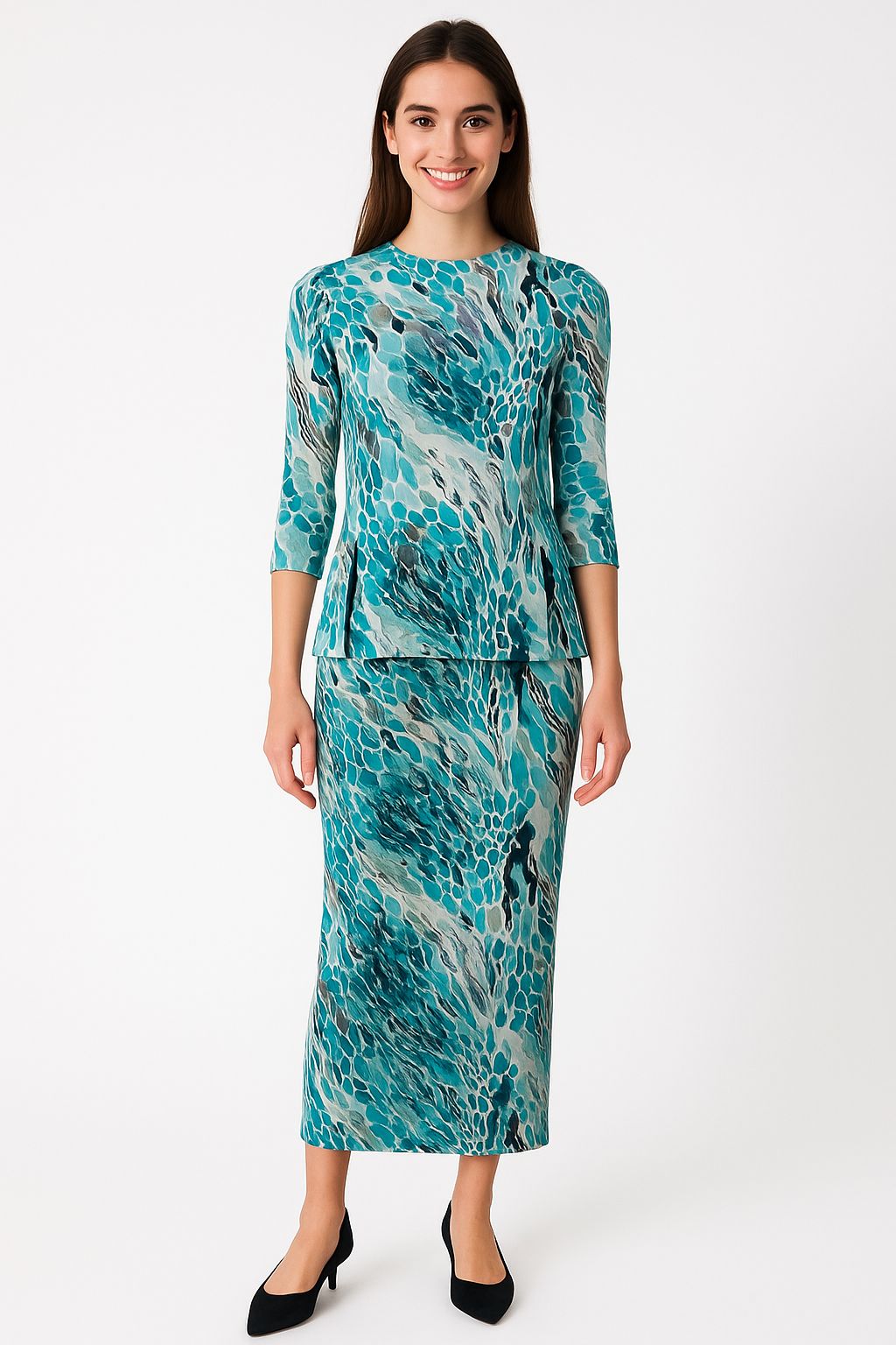 Printed Long Maxi Pencil Skirt in Lightweight Stretch Fabric by Kosher Casual USA