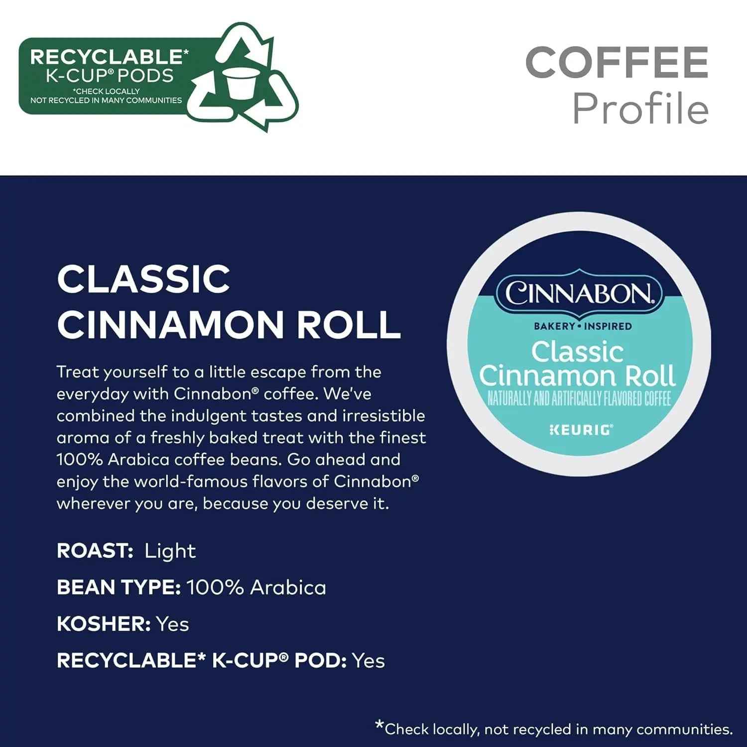 Cinnabon Classic Cinnamon Roll K-Cup Pods – Light Roast Coffee, 48 Count