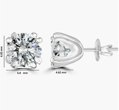 Moissanite Earrings - Classic Round Cut 0.81 Ct 925 Sterling Silver Studs