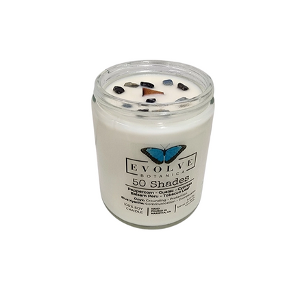 Classic 9oz Jam Jar Crystal Soy Candle - 50 Shades (Onyx &amp; Blue Kyanite)