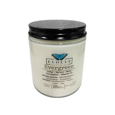 Classic 9oz Jam Jar Crystal Soy Candle - Evergreen (Smoky Quartz & Peridot)