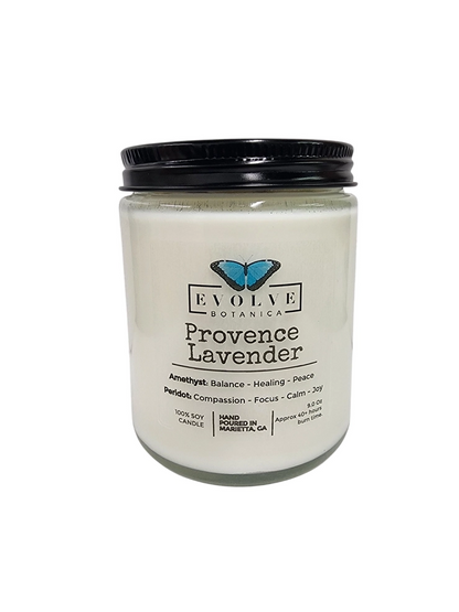 Classic 9oz Jam Jar Crystal Soy Candle - Provence Lavender (Amethyst &amp; Peridot)