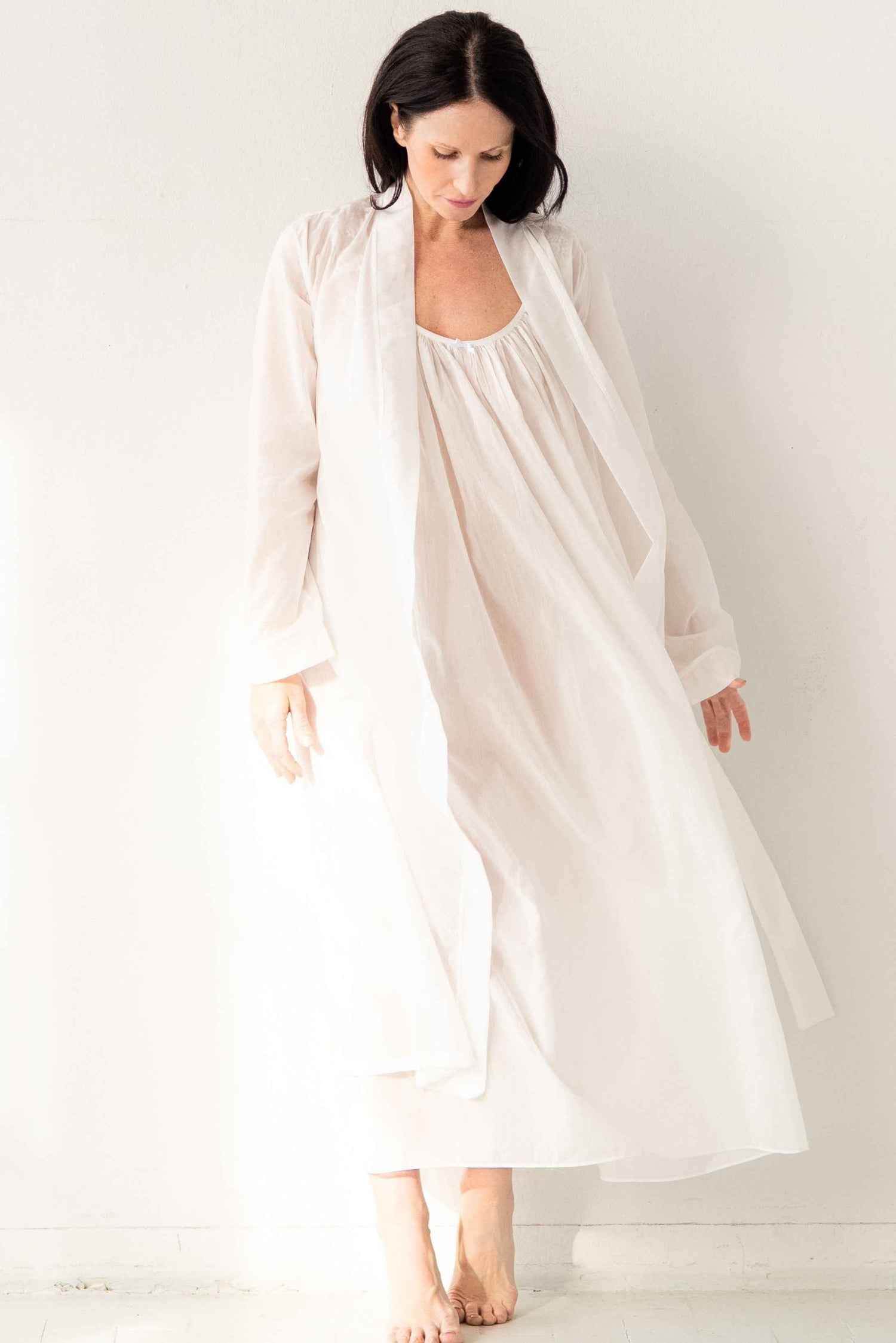 Classic Long Sheer Cotton-Silk Robe