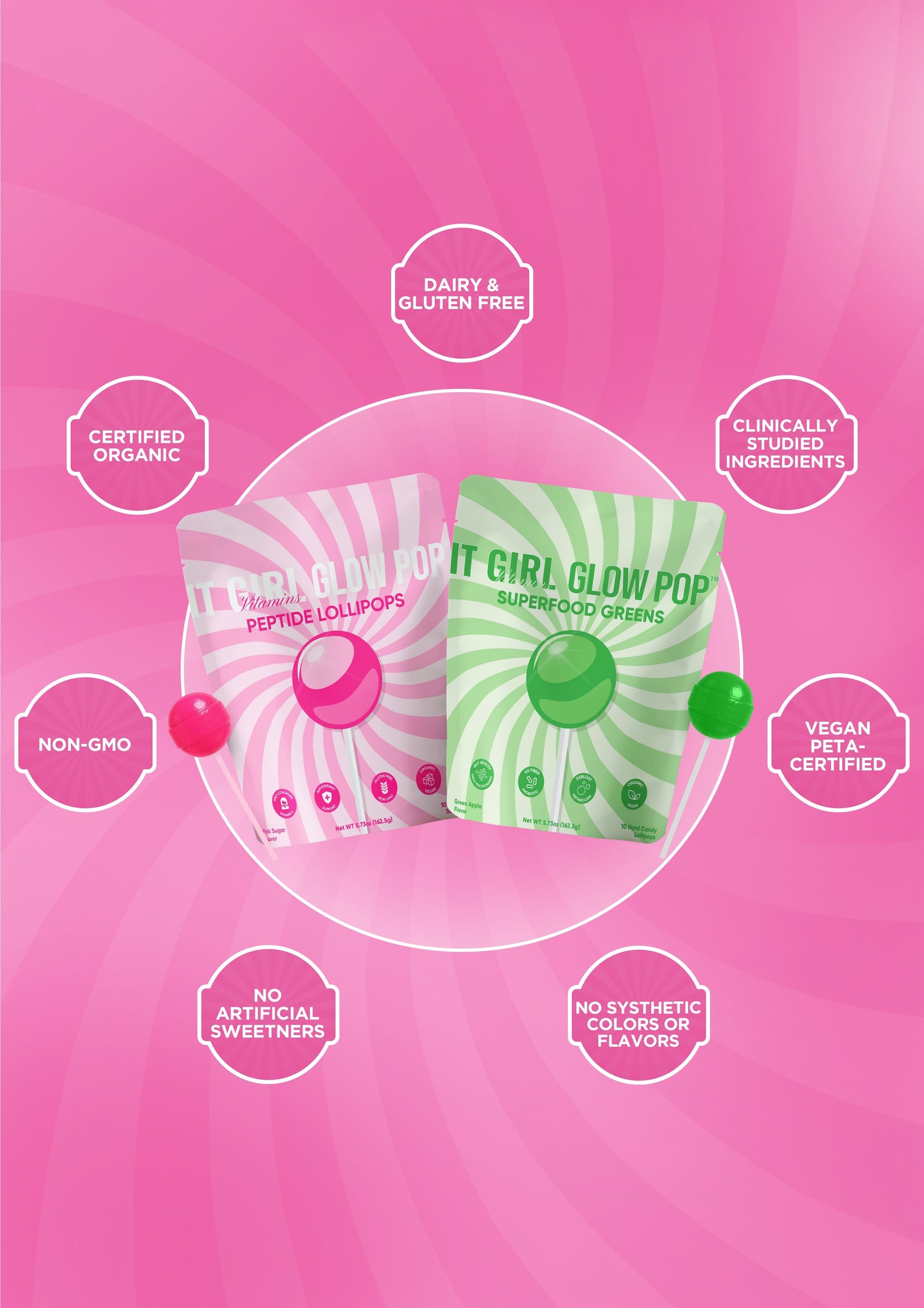It Girl Beauty Lollipops - Collagen Peptides &amp; Vitamin C Healthy Candy for Skin, Hair, Nails  DestGlow