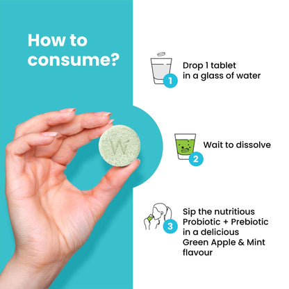 Wellbeing Nutrition Probiotic + Prebiotic Effervescent Tablets-Green Apple &amp; Mint Flavor