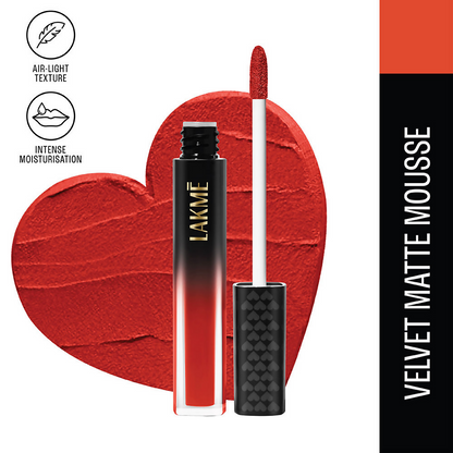 Lakme Xtraordin-Airy Velvet Matte Lip Mousse - New Flame Red