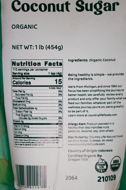 Coconut Sugar, Organic by Country Life Natural Foods