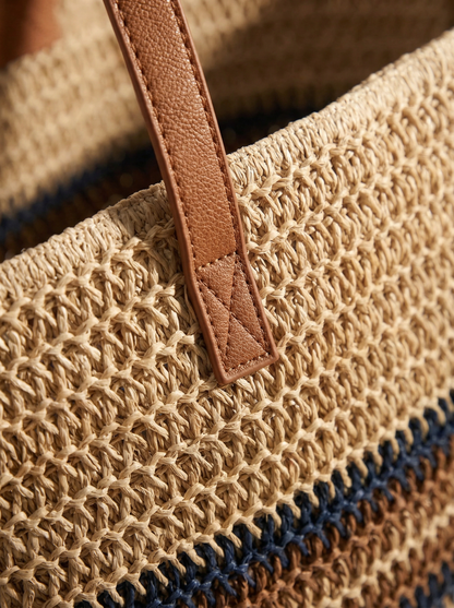 Artisanal Handwoven Stripes Large Tote for Summer Vacation by LINTICO