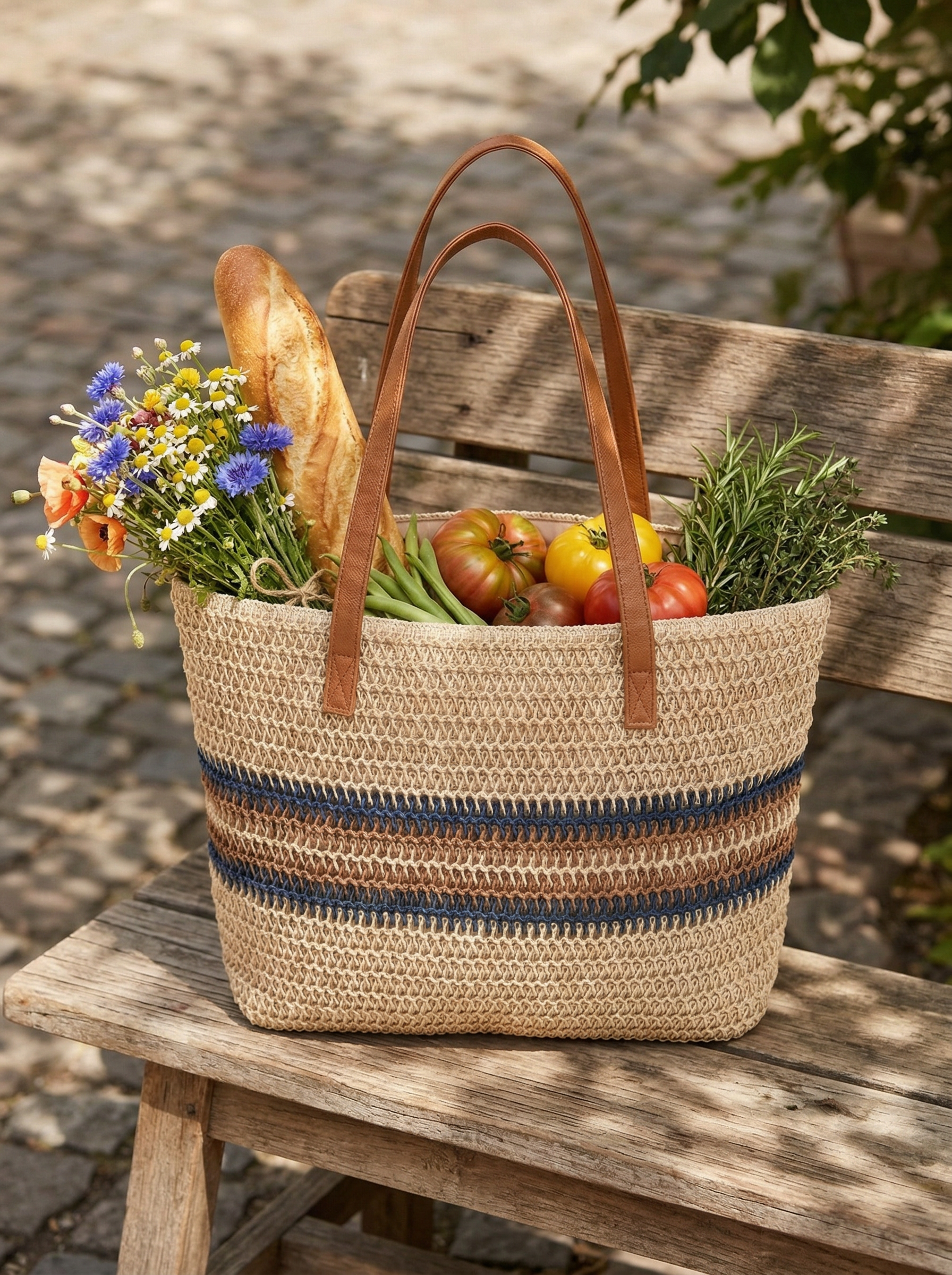 Artisanal Handwoven Stripes Large Tote for Summer Vacation by LINTICO