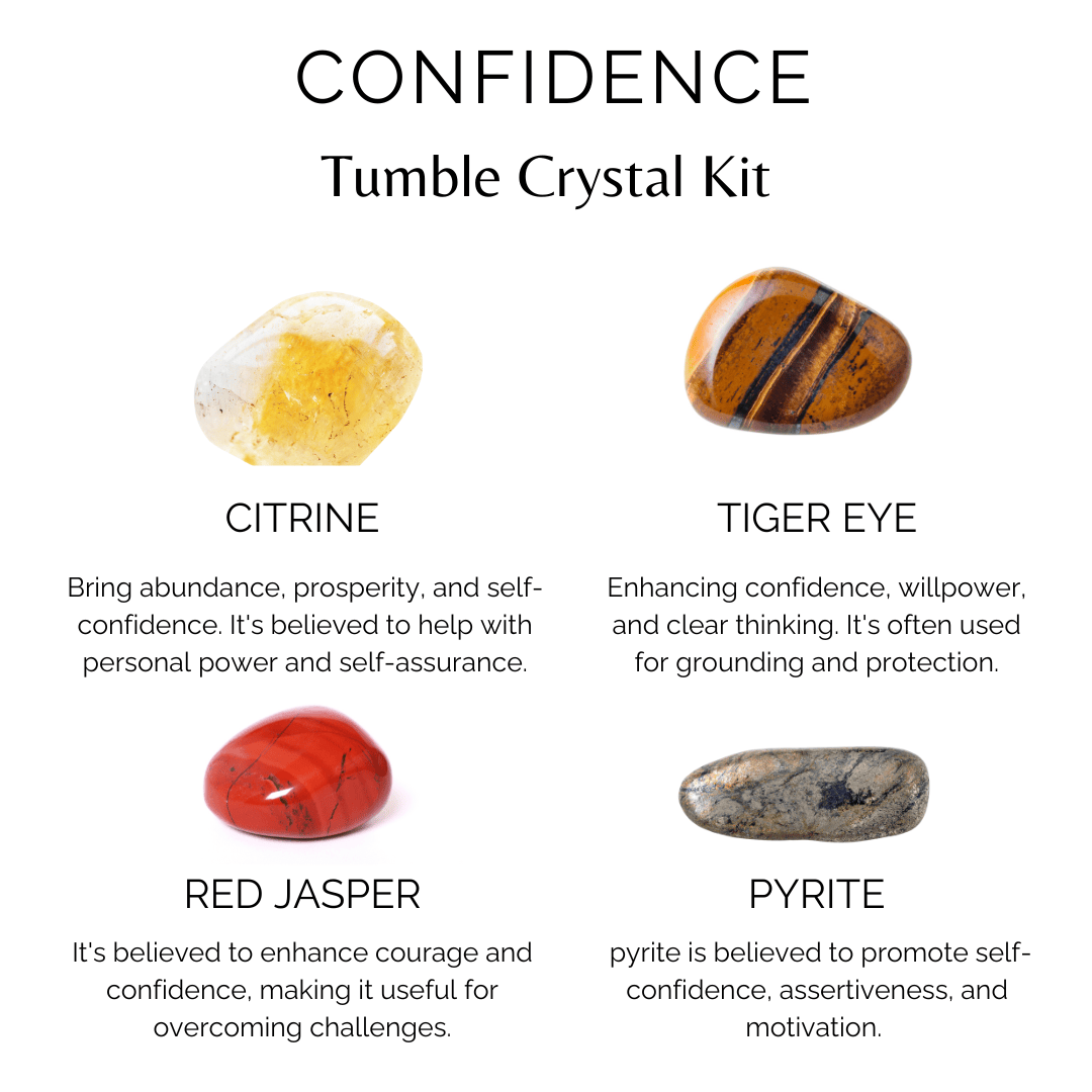 Boost CONFIDENCE Crystal Kit, Gemstone Tumble Kit, Confidence Crystal Gift Set.  DestGlow