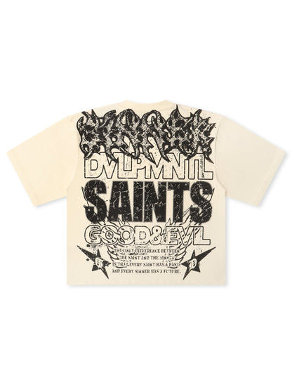 Rebel Denim Developmental Saints Cropped Tee - Cream by Denim Exchange