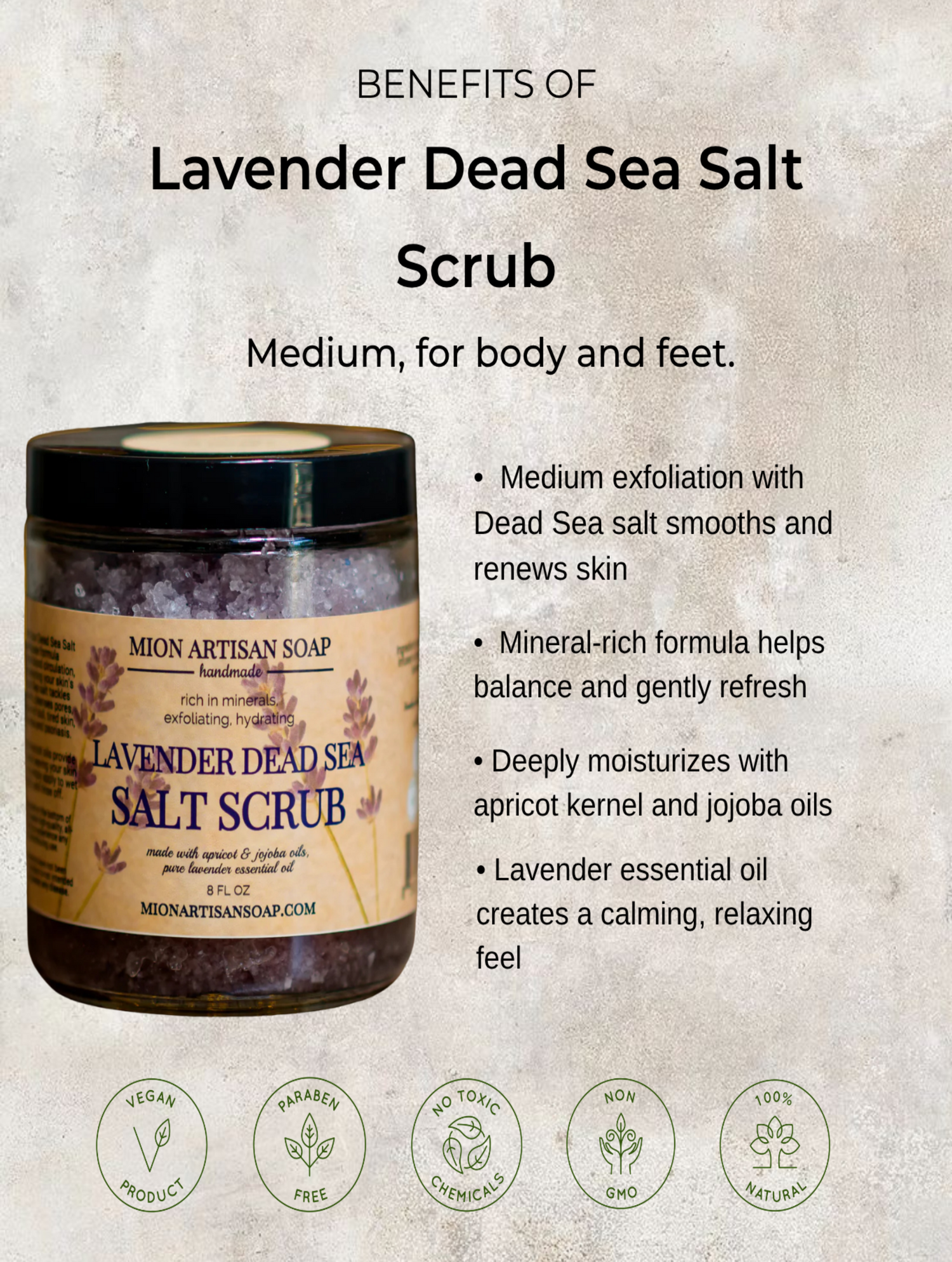 Lavender Dead Sea Salt Scrub | Medium by MION Artisan Soap Co.