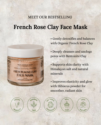 French Rose Clay Face Mask | Tone, Clear, and Detox by MION Artisan Soap Co.