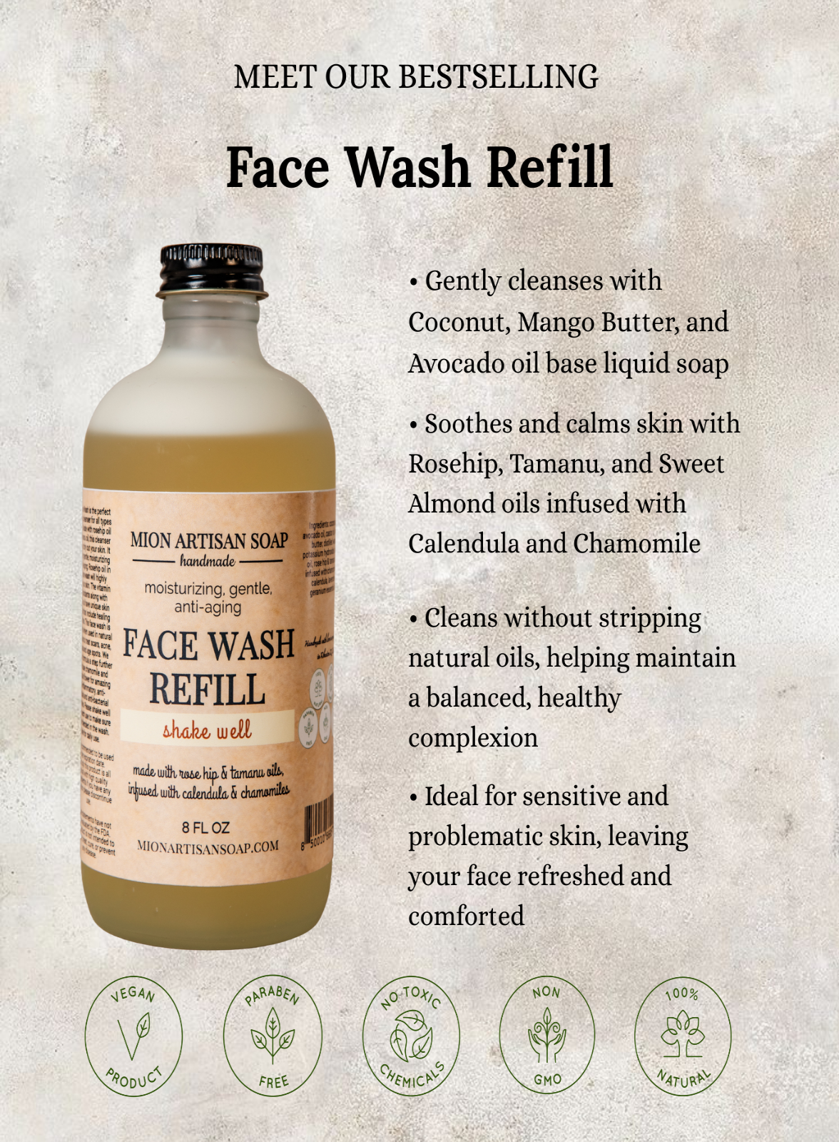 Face Wash Refill | with Rose Hip and Tamanu Oils by MION Artisan Soap Co.