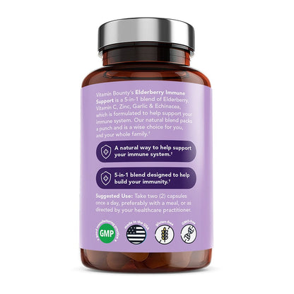Elderberry Immune Support - 5-in-1 Formula with Vitamin C, Zinc, Garlic &amp; Echinacea - DestGlow