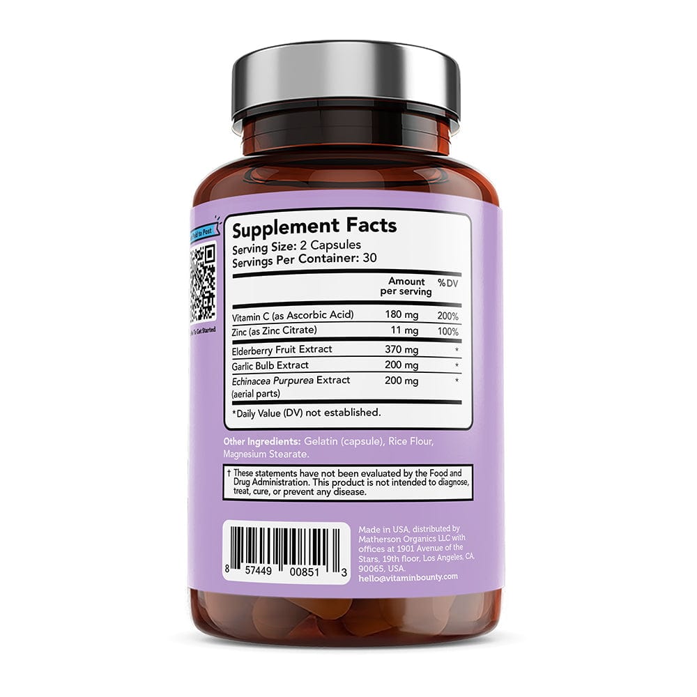 Elderberry Immune Support - 5-in-1 Formula with Vitamin C, Zinc, Garlic &amp; Echinacea - DestGlow