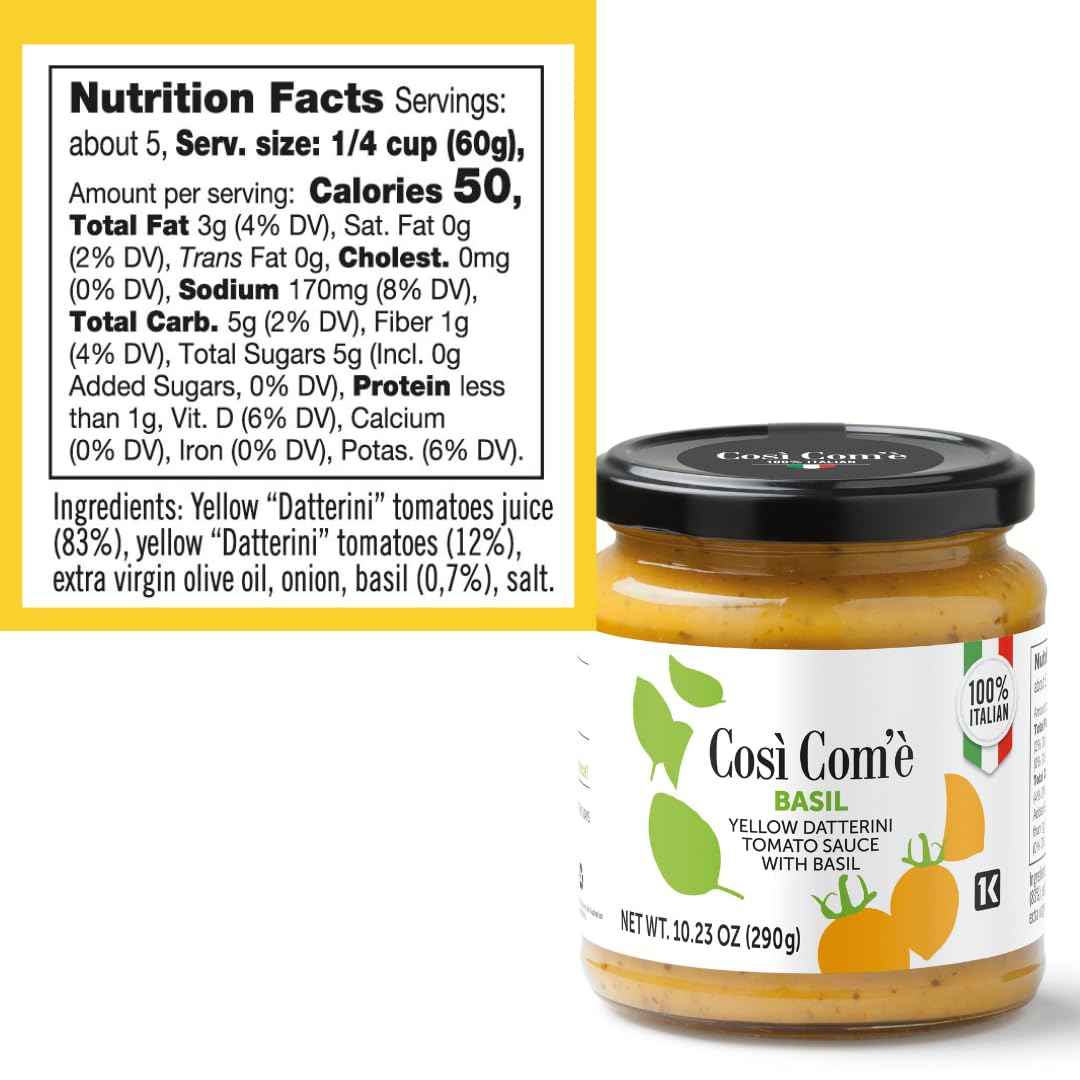 Così Com’è, Yellow Tomato Pasta Sauce with Basil – 10.23 oz (290 g)