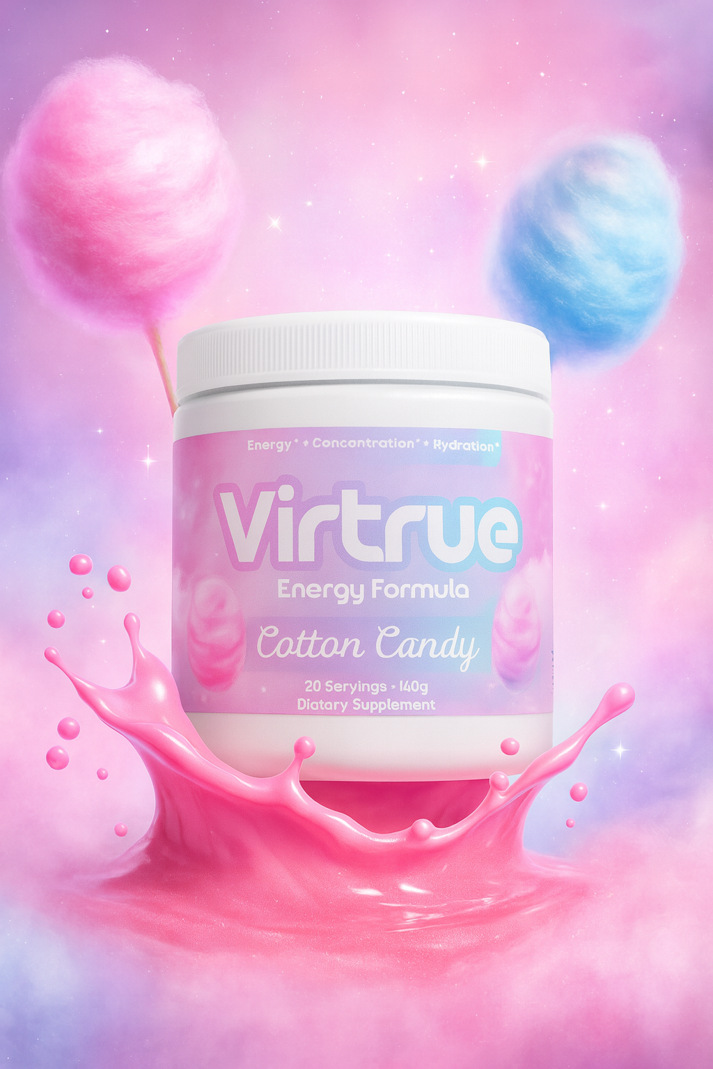 Cotton Candy Pre-Workout Energy Powder + Focus Boost &amp; Hydration | Sugar Free 