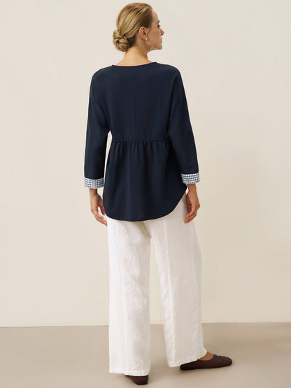 Organic Cotton Patchwork Cuff Button Decor Top AUDREY  DestGlow