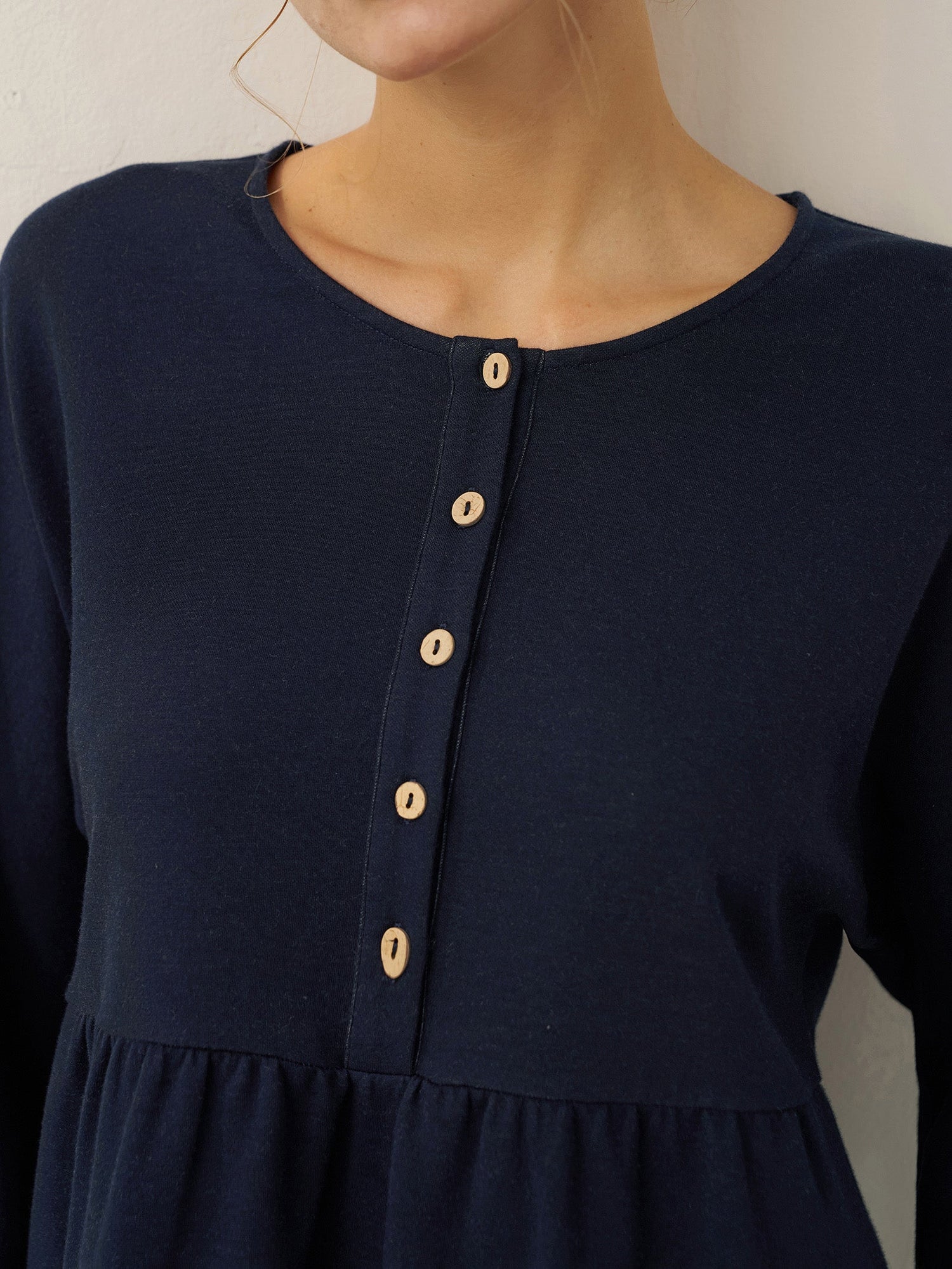 Organic Cotton Patchwork Cuff Button Decor Top AUDREY  DestGlow