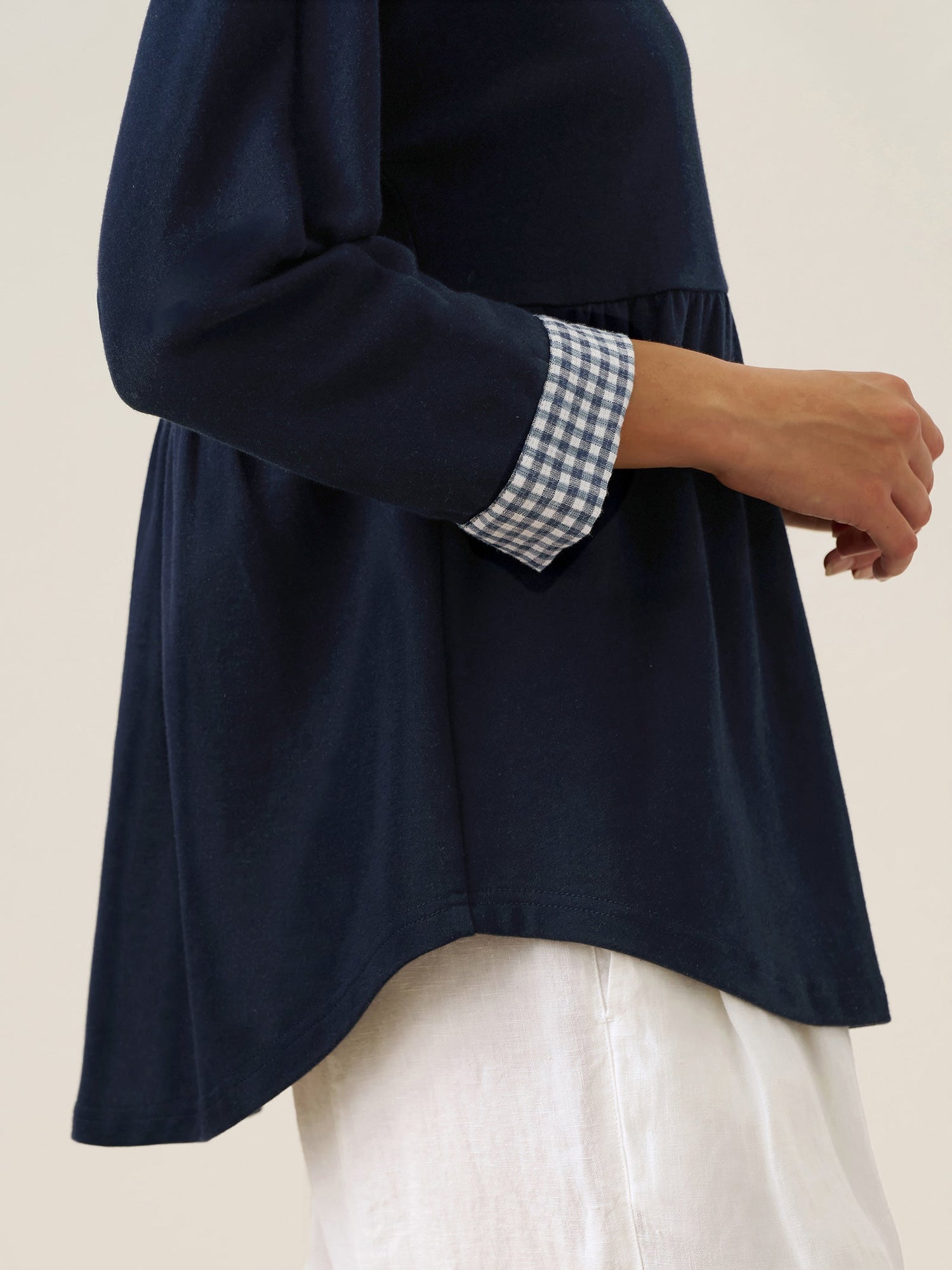 Organic Cotton Patchwork Cuff Button Decor Top AUDREY  DestGlow