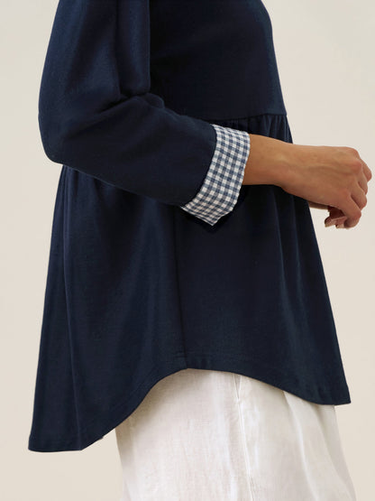 Organic Cotton Patchwork Cuff Button Decor Top AUDREY  DestGlow
