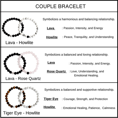 Tiger Eye Howlite Couple Bracelets, Anniversary Gift (Prosperity and Truth)  DestGlow