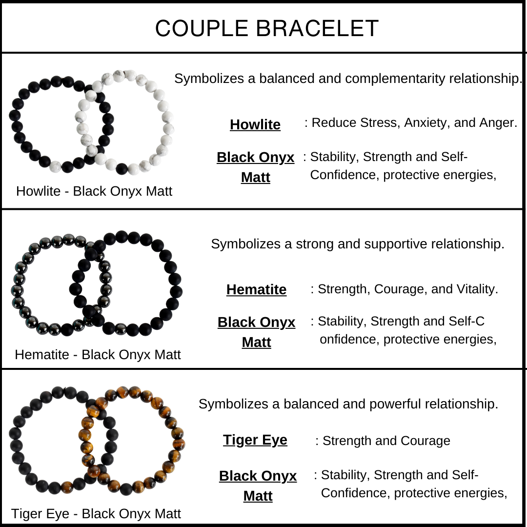 Tiger Eye Black Onyx Matt Couple Bracelets, Anniversary Gift (Focus and Creativity)  DestGlow