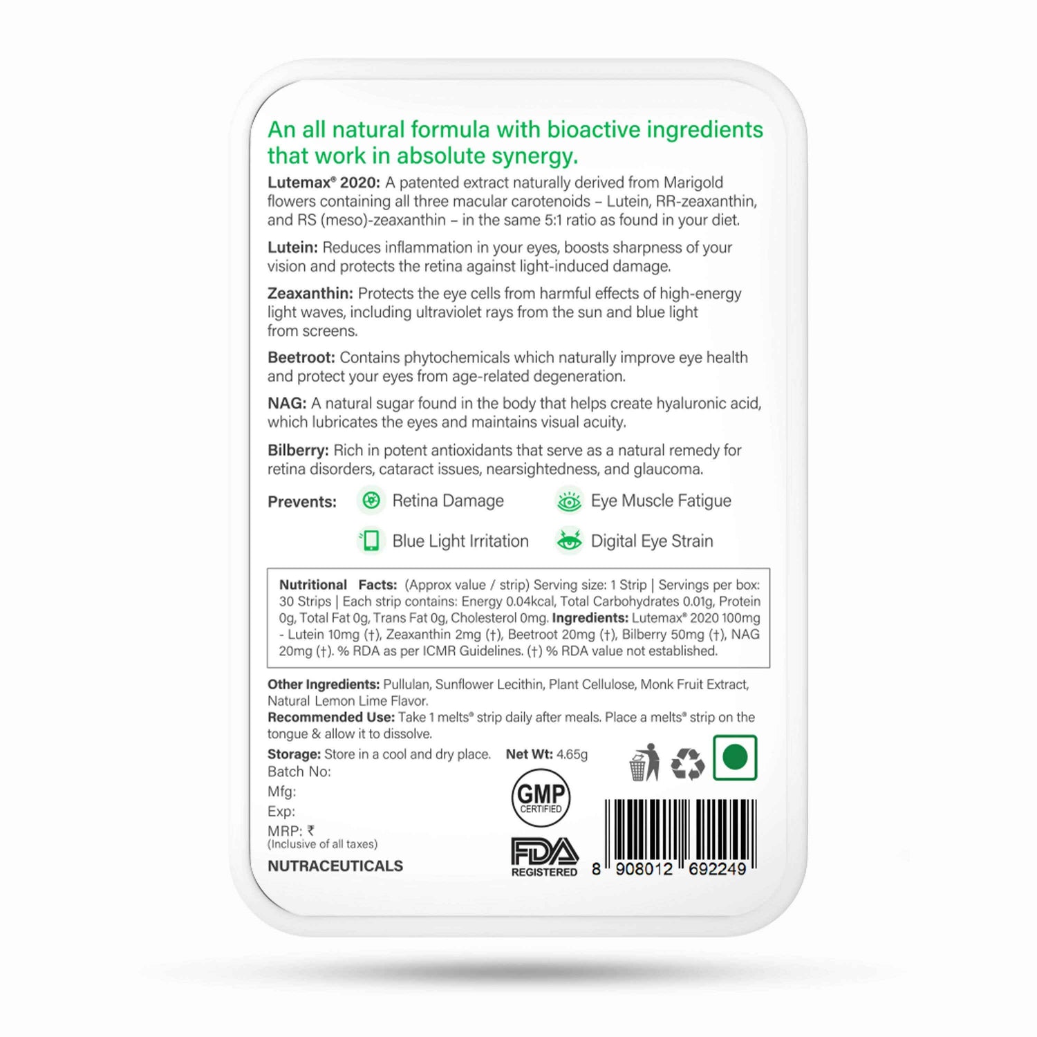 Wellbeing Nutrition Melts Eye Care Vitamins-Zesty Lime &amp; Lemon Flavor