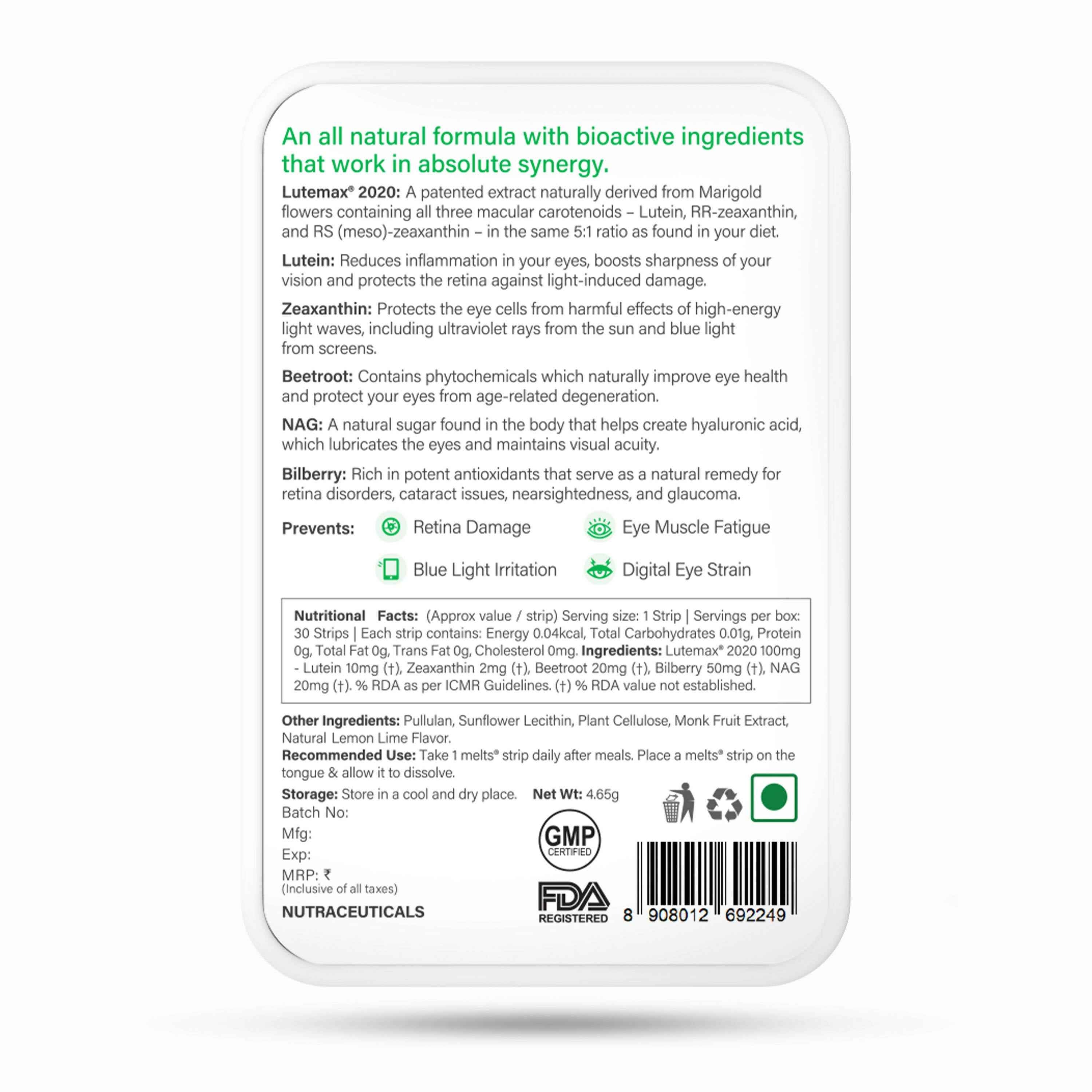 Wellbeing Nutrition Melts Eye Care Vitamins-Zesty Lime &amp; Lemon Flavor