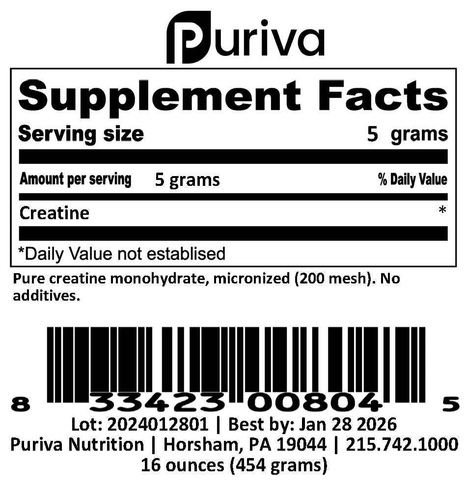 Creatine Monohydrate powder, micronized, 55 pounds, Puriva Nutrition