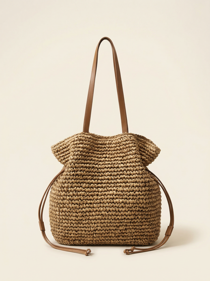 Artisanal Hand-Crocheted Straw Bucket Bag by LINTICO
