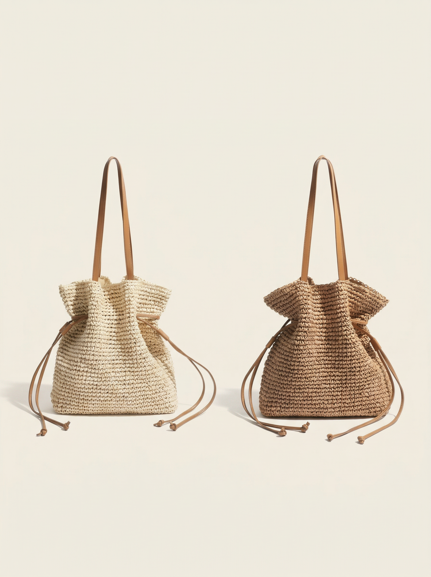 Artisanal Hand-Crocheted Straw Bucket Bag by LINTICO