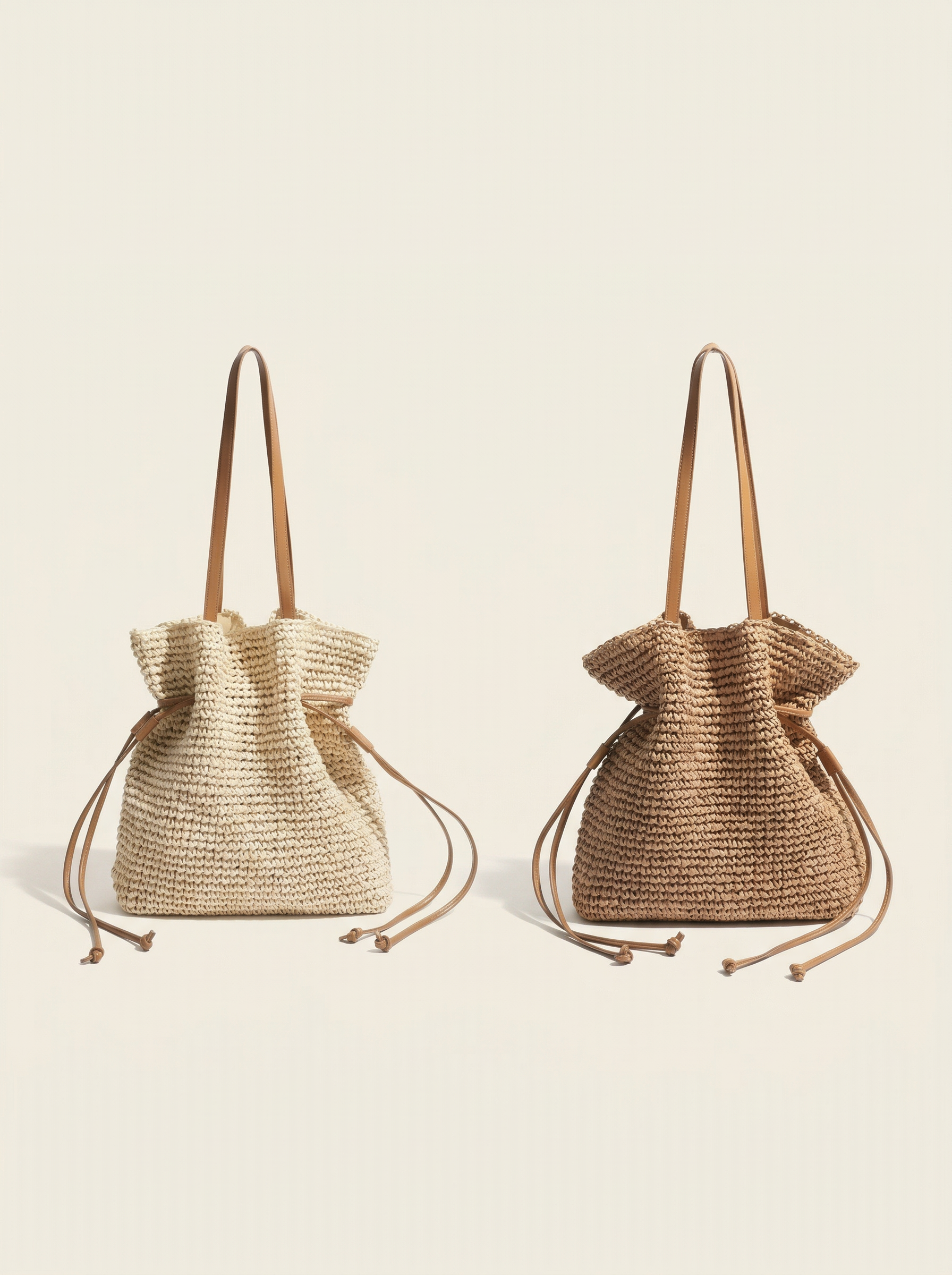 Artisanal Hand-Crocheted Straw Bucket Bag by LINTICO