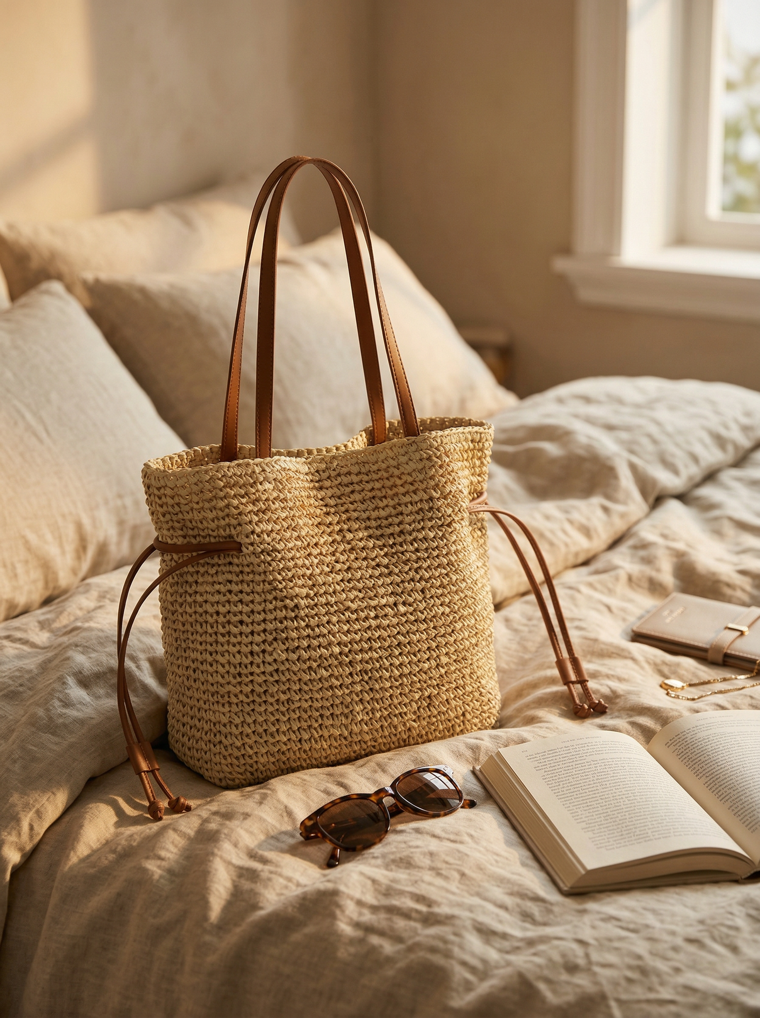 Artisanal Hand-Crocheted Straw Bucket Bag by LINTICO
