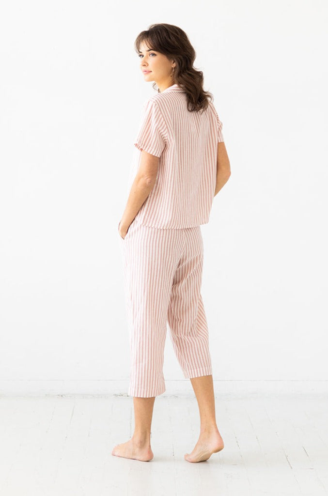Cropped Button Down-High Waisted Striped Capri by Salua Lingerie