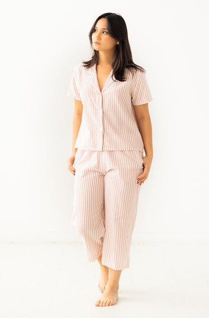 Cropped Button Down-High Waisted Striped Capri by Salua Lingerie