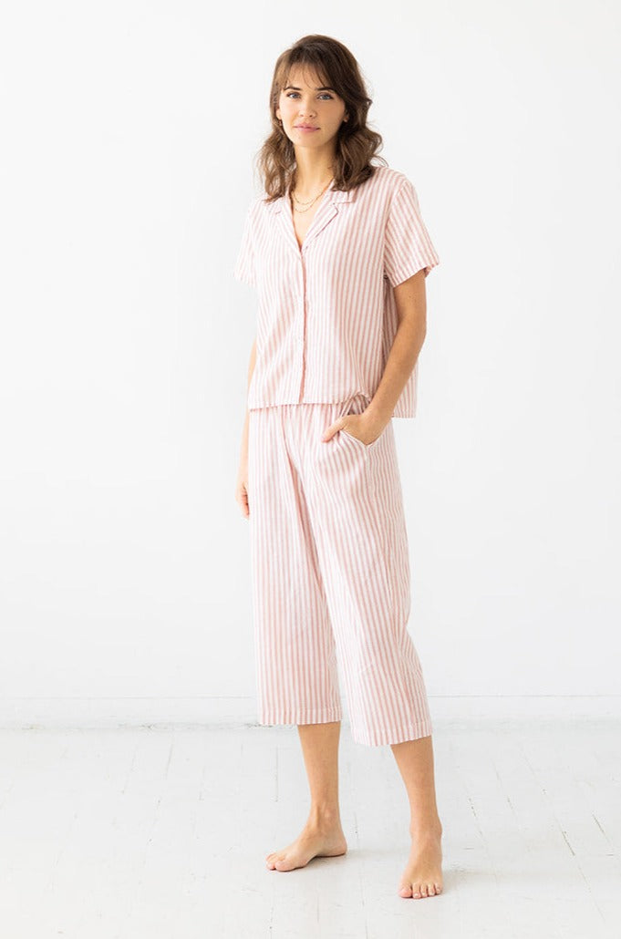 Cropped Button Down-High Waisted Striped Capri by Salua Lingerie