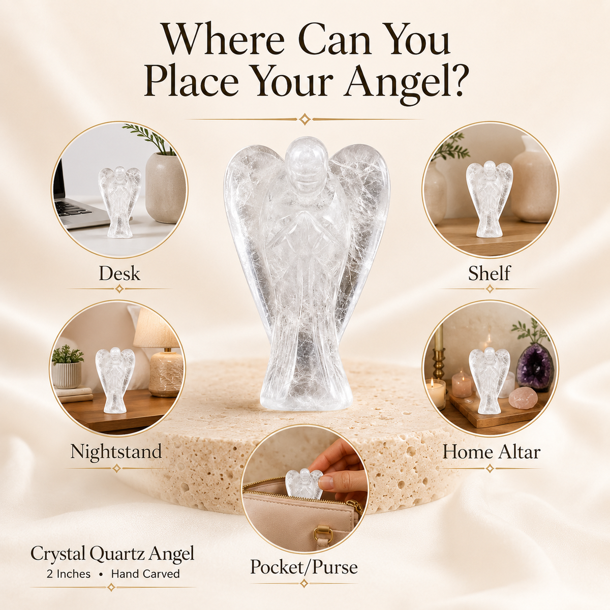 Crystal Quartz Angel Pocket Guardian  DestGlow