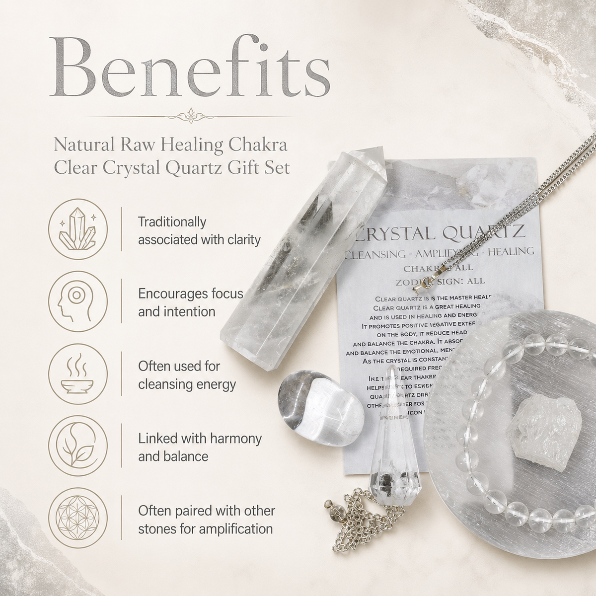 Crystal Quartz Gift Set For Emotional Support and Protection, Crystal Polished Gemstones.  DestGlow